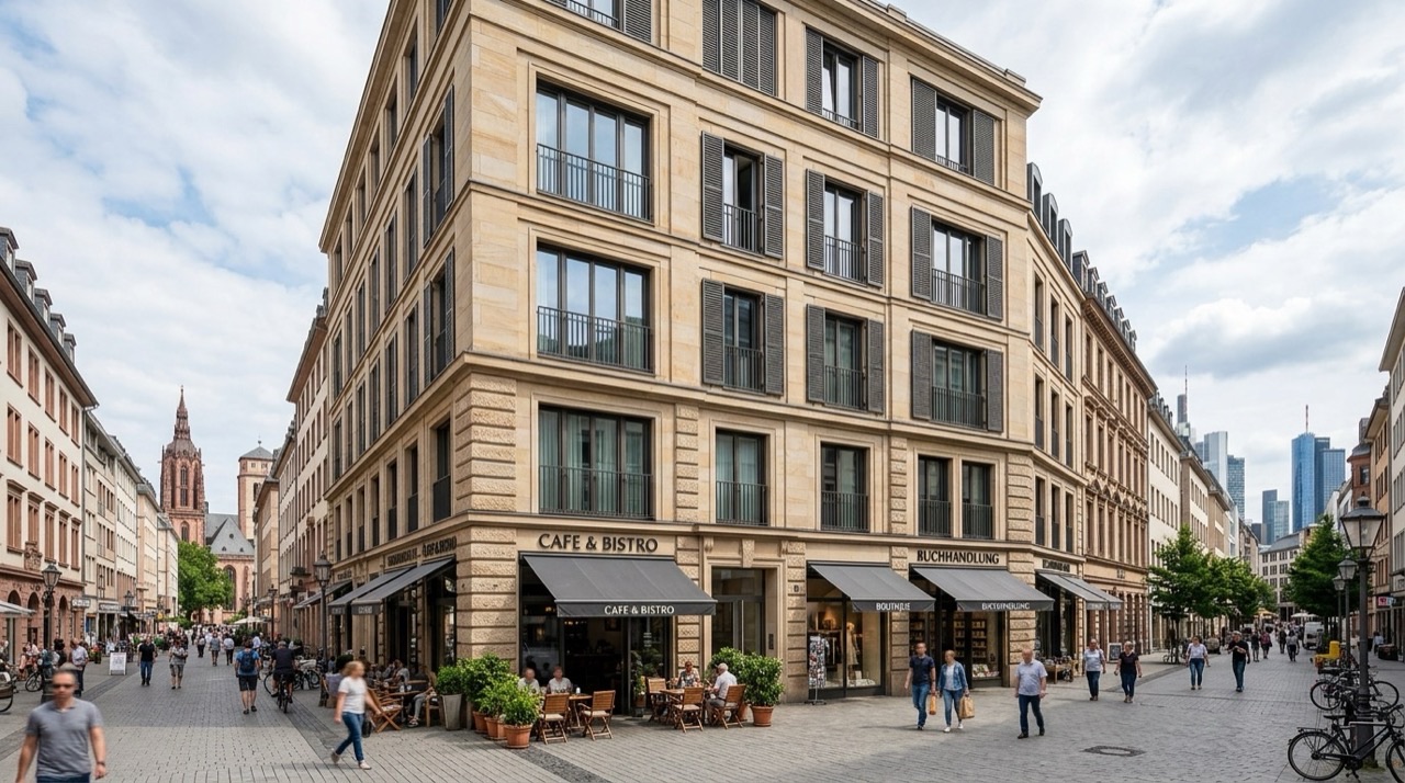 Große Friedberger Frankfurt – Natursteinfassade auf Aluminium-Sonderkonstruktion